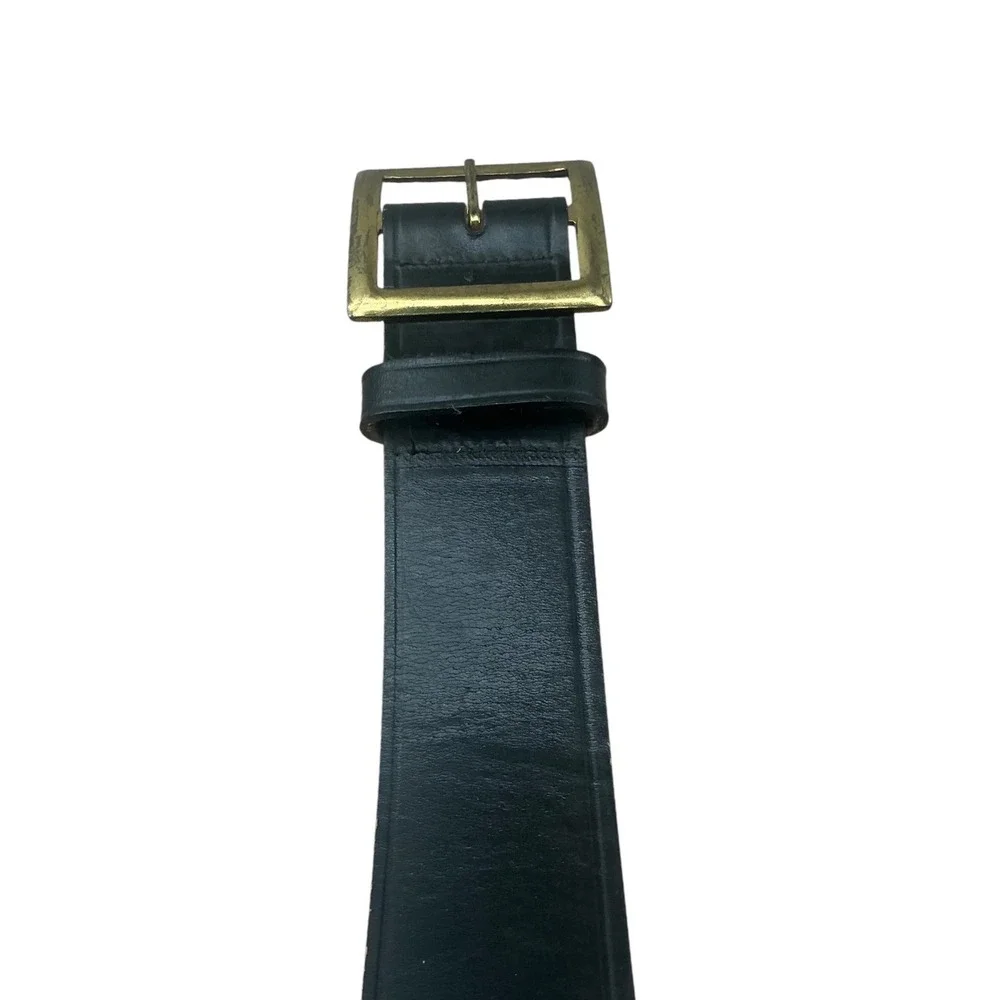 Black Top Grain Bridle Cowhide Leather Belt Brass Buckle Size 46 Mens Wide